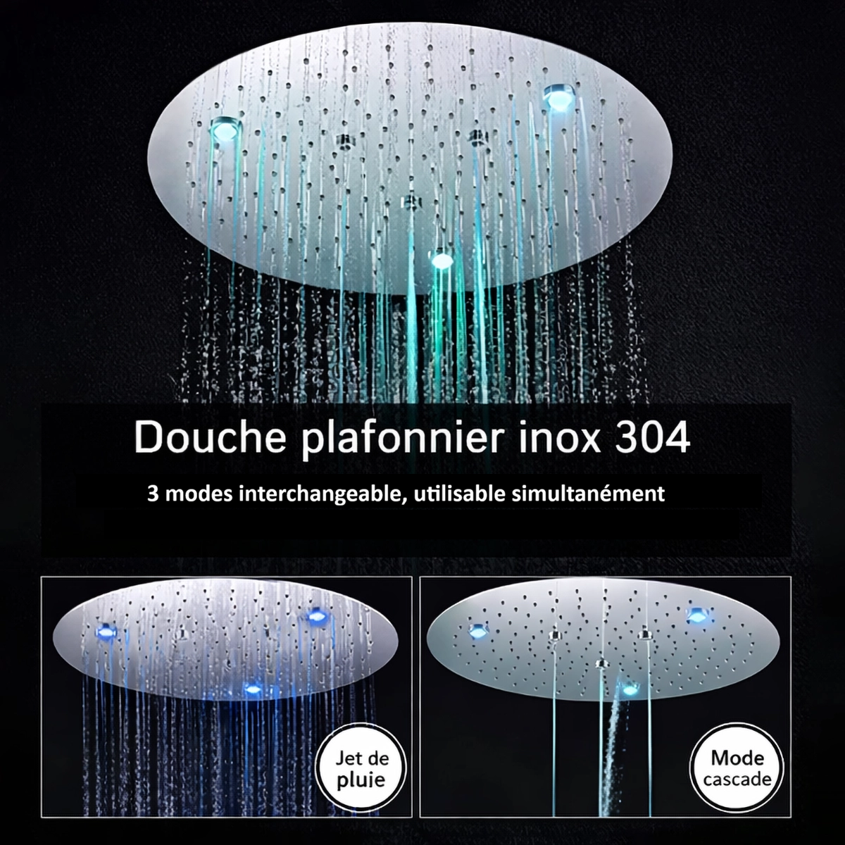 Détail ciel de pluie Belfast chrome LED
